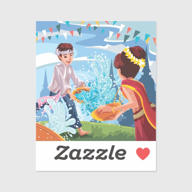 Pegatina Hermoso festival Songkran arroja agua (Hoja)