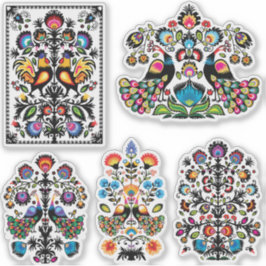 Pegatina Hermoso folklore polaco Wycinanki conjunto de 5