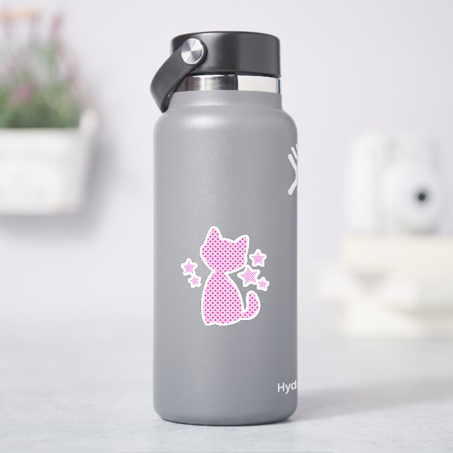 Pegatina Hermoso gatito rosado con asteriscos (hidrofrasco)