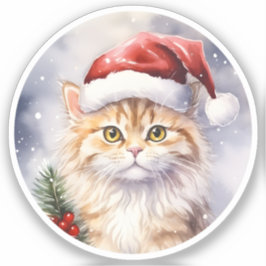 Pegatina Hermoso Gato De Navidades De Invierno En Santa Hat
