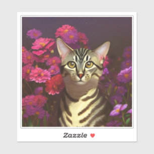 Pegatina Hermoso gato Mau egipcio en un jardín nocturno