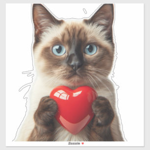 Pegatina Hermoso gato siamés con corazón para amantes de lo