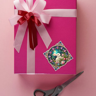 Pegatina Hermoso Jardín de Conejo de Pascua con Vidrio Manc