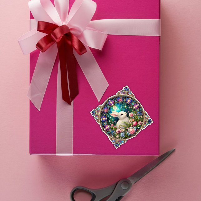 Pegatina Hermoso Jardín de Conejo de Pascua con Vidrio Manc (Subido por el creador)