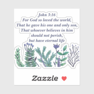 Pegatina Hermoso Juan 3:16 Biblia versus floral cristiana