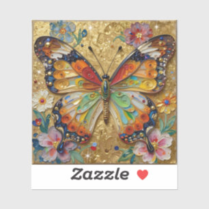 Pegatina Hermoso mariposa y flores con impasto