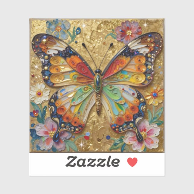 Pegatina Hermoso mariposa y flores con impasto   (Hoja)