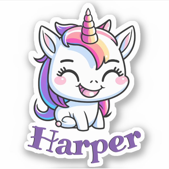 Pegatina Hermoso nombre personalizado y alegre unicornio fe (Anverso)