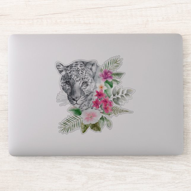 Pegatina Hermoso retrato de cabeza de leopardo en acuarela (Ordenador)