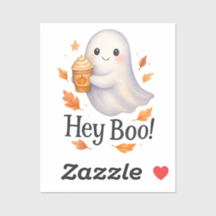 Pegatina ¡Hey Boo! - Cute latte de calabaza fantasma genera