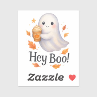 Pegatina ¡Hey Boo! - Cute latte de calabaza fantasma genera