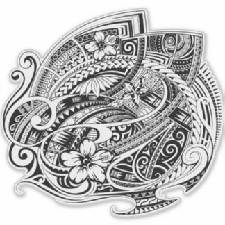 Pegatina HIBISCUS POLYNESIAN TRIBAL Blk