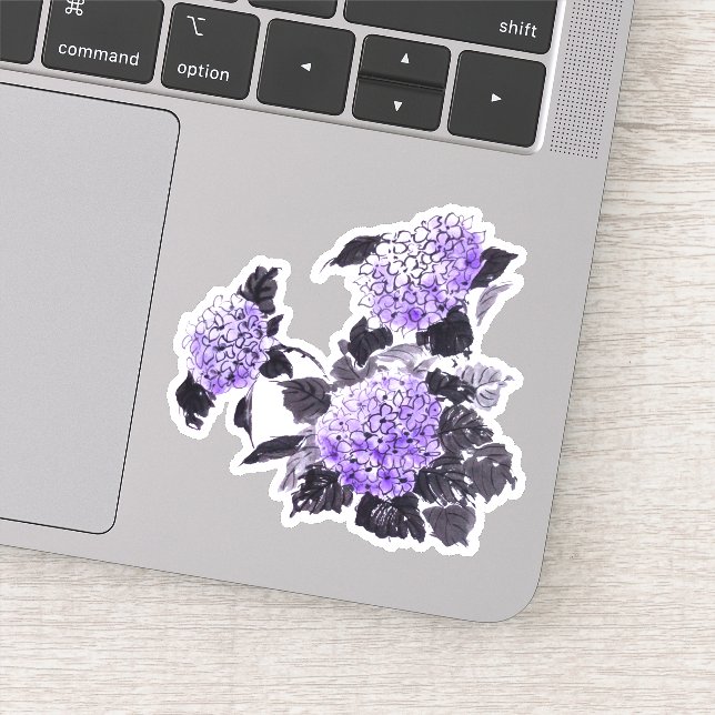 Pegatina Hidrangea flores Tinta sumida y dolor de acuarela (Detalle)