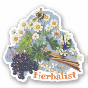 Pegatina Hierbas Medicinales Flores de Feverfew Bayas de Sa