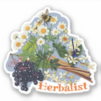 Pegatina Hierbas Medicinales Flores de Feverfew Bayas de Sa