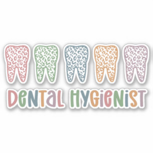 Pegatina Higienista dental   RDH Dentist Leopardo dental re