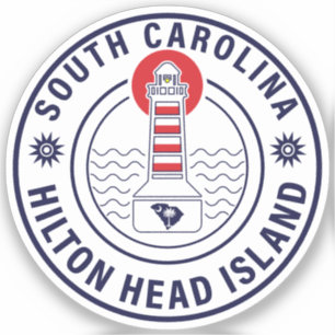 Pegatina Hilton Head Island Lighthouse Retro Sunset