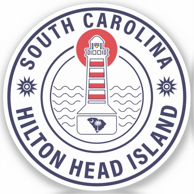 Pegatina Hilton Head Island Lighthouse Retro Sunset (Anverso)