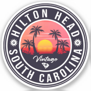 Pegatina Hilton Head South Carolina Retro Sunset Souvenirs