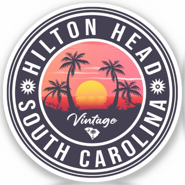 Pegatina Hilton Head South Carolina Retro Sunset Souvenirs (Anverso)