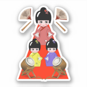 Pegatina Hinamatsuri, el día de los Chicas, muñeca japonesa