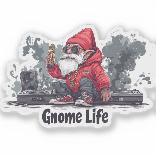 Pegatina Hip Hop Gnome Ilustracion - Gnome Life (Anverso)