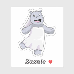 Pegatina Hipopótamo como novia con velo