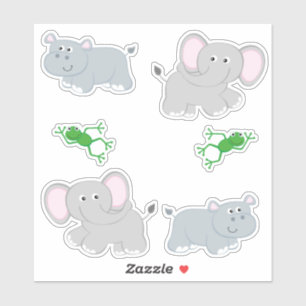 Pegatina Hipótamos de Safari y Elefantes