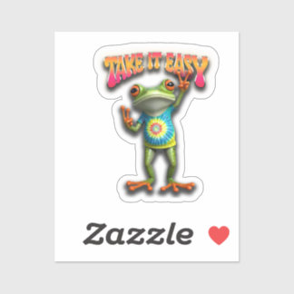 Pegatina Hippie Frog Take it Easy Fun Colorful 