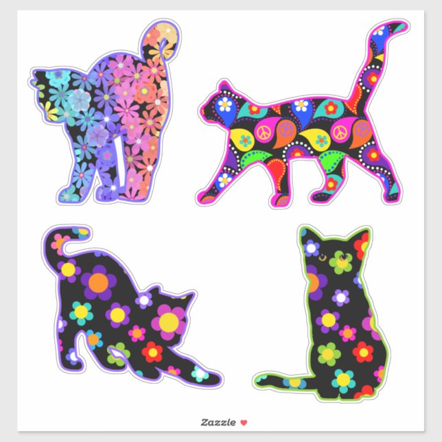 Pegatina Hippie Kitties Cute (Hoja)