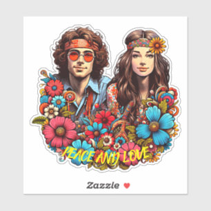 Pegatina Hippie Pareja de Hippie de los años 1960