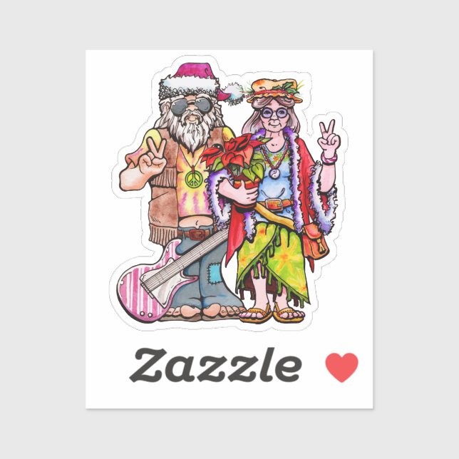 Pegatina Hippie Santa Couple (Hoja)
