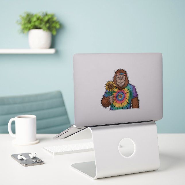 Pegatina Hippie Sasquatch (Ordenado portátil  en el escritorio)