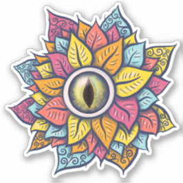 Pegatina Hippie Trippy Flor de Ojo Colorido Psicodélico