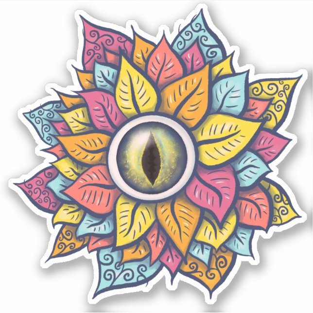 Pegatina Hippie Trippy Flor de Ojo Colorido Psicodélico (Anverso)