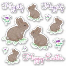 Pegatina Hippity Hoppity Happy Easter Bunniers and Flowes