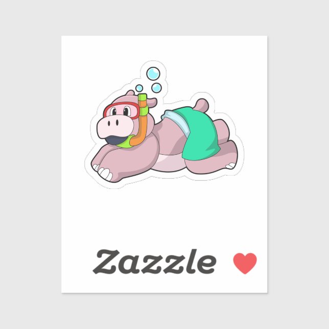 Pegatina Hippo at Diving with Snorkel (Hoja)