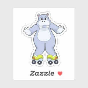 Pegatina Hippo con patines de patines