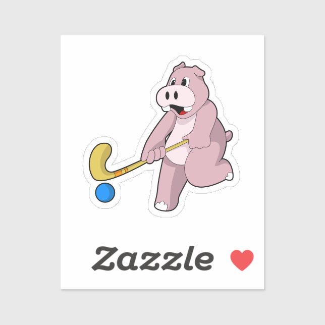 Pegatina Híppo en el hockey con bate de hockey (Hoja)