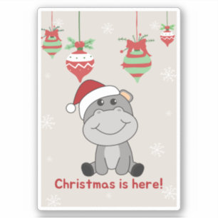 Pegatina Hippo Feliz Navidad Animales de Invierno Hippos St