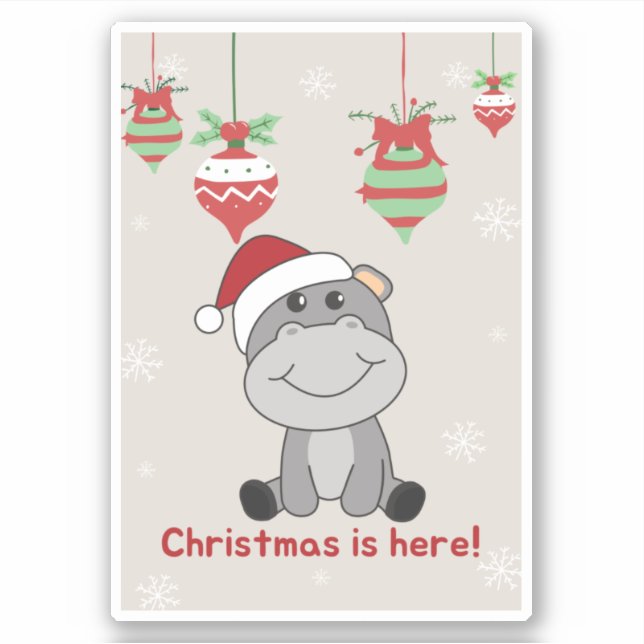 Pegatina Hippo Feliz Navidad Animales de Invierno Hippos St (Anverso)
