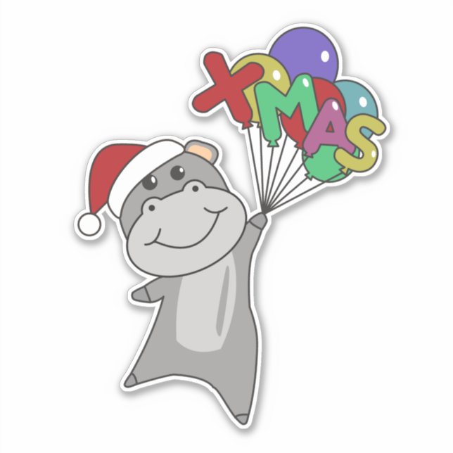 Pegatina Hippo Feliz Navidad Animales de Invierno Hippos St (Anverso)