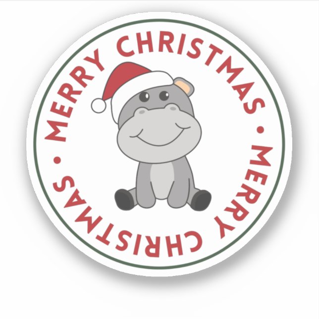 Pegatina Hippo Feliz Navidad Animales de Invierno Hippos St (Anverso)