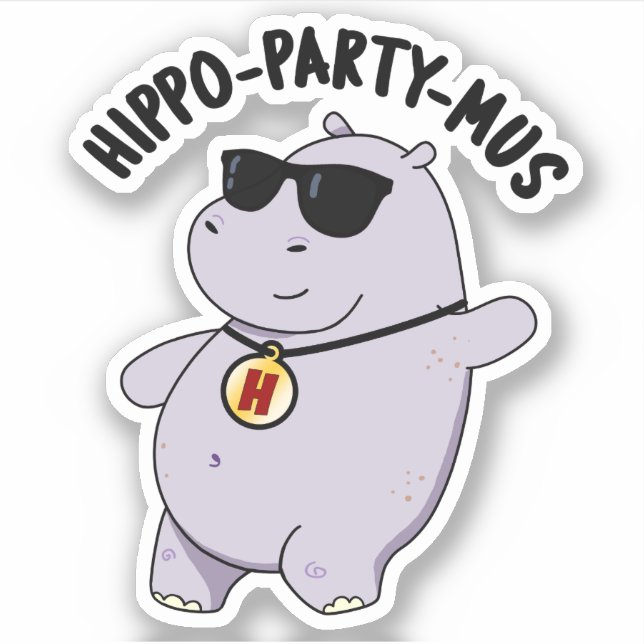 Pegatina Hippo-fiesta-mus Gracioso Animal Hippo Pun (Anverso)