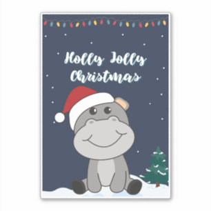 Pegatina Hippo Merry Christmas Winter Animals Hippos Sticke