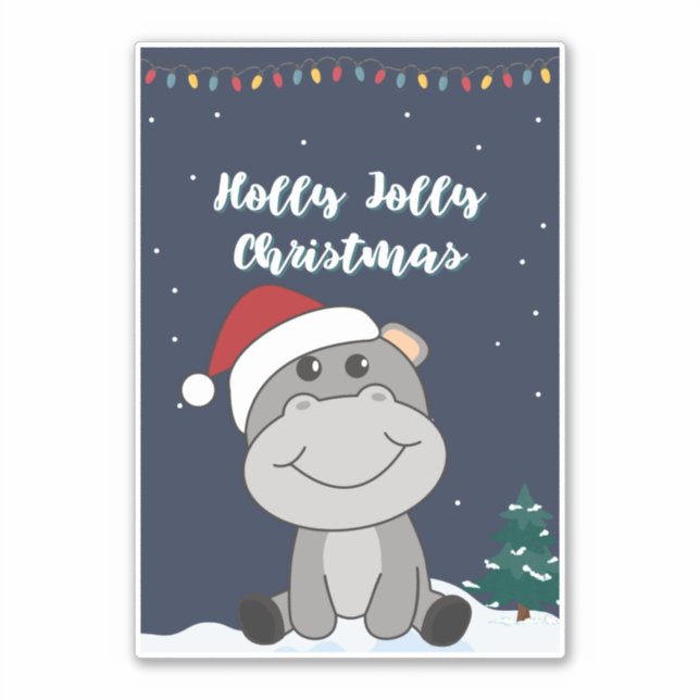 Pegatina Hippo Merry Christmas Winter Animals Hippos Sticke (Anverso)