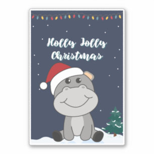 Pegatina Hippo Merry Christmas Winter Animals Hippos Sticke