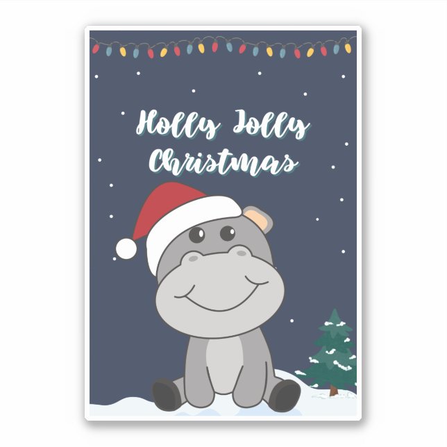 Pegatina Hippo Merry Christmas Winter Animals Hippos Sticke (Anverso)