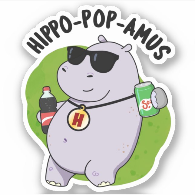 Pegatina Hippo-pop-amus Funny Hippo Soda Pop Pun (Anverso)