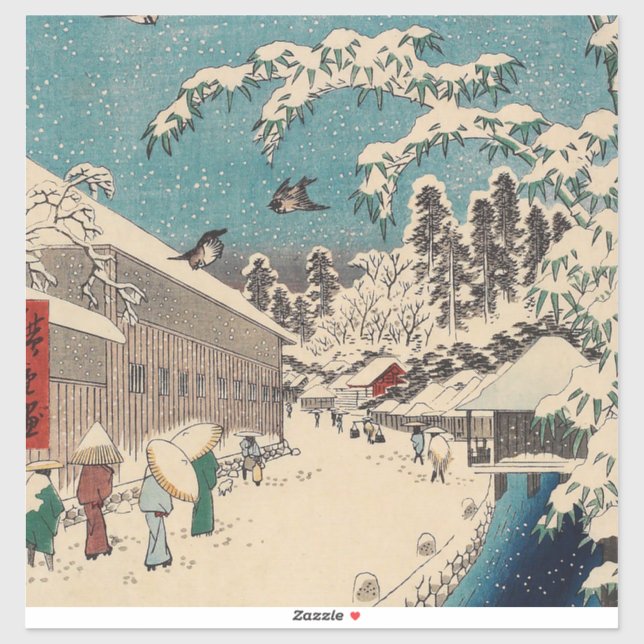 Pegatina Hiroshige paisaje invernal de japón (Hoja)